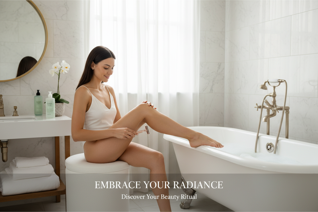 je veut que tu me crée une image d'acceuille avec une femme qui se rase les jambe